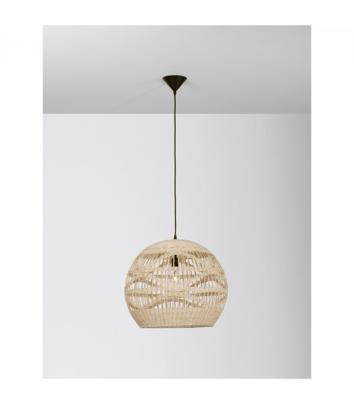 Marlo 48.5cm Dome Pendant Ceiling Light Natural Rattan Black Fabric Wire Base LED E27-4