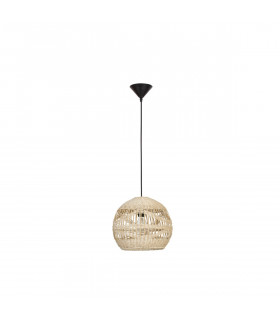 Marlo 30cm Dome Pendant Ceiling Light Natural Rattan Black Fabric Wire Base LED E27-1