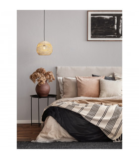 Marlo 30cm Dome Pendant Ceiling Light Natural Rattan Black Fabric Wire Base LED E27-2