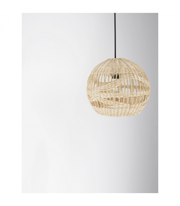 Marlo 30cm Dome Pendant Ceiling Light Natural Rattan Black Fabric Wire Base LED E27-6