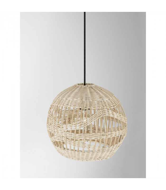 Marlo 30cm Dome Pendant Ceiling Light Natural Rattan Black Fabric Wire Base LED E27-7