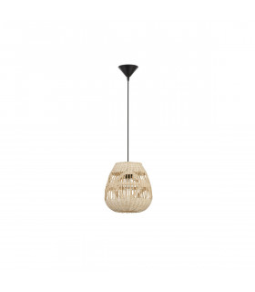 Marlo 27cm Dome Pendant Ceiling Light Natural Rattan Black Fabric Wire Base LED E27-1
