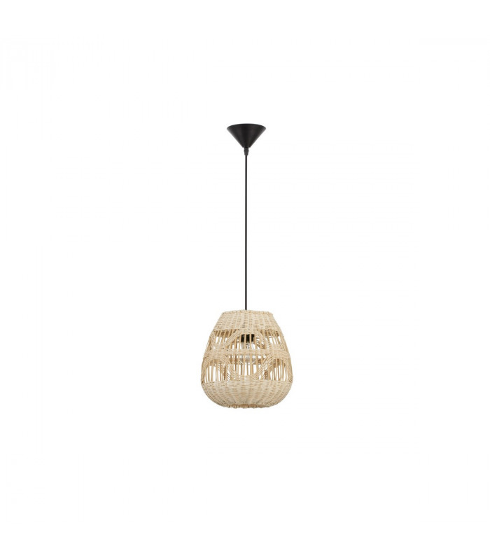 Marlo 27cm Dome Pendant Ceiling Light Natural Rattan Black Fabric Wire Base LED E27-1
