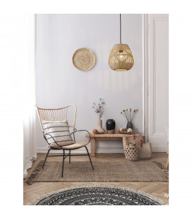Marlo 27cm Dome Pendant Ceiling Light Natural Rattan Black Fabric Wire Base LED E27-2