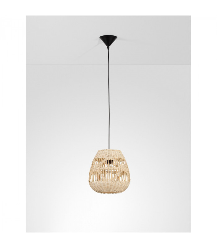 Marlo 27cm Dome Pendant Ceiling Light Natural Rattan Black Fabric Wire Base LED E27-3