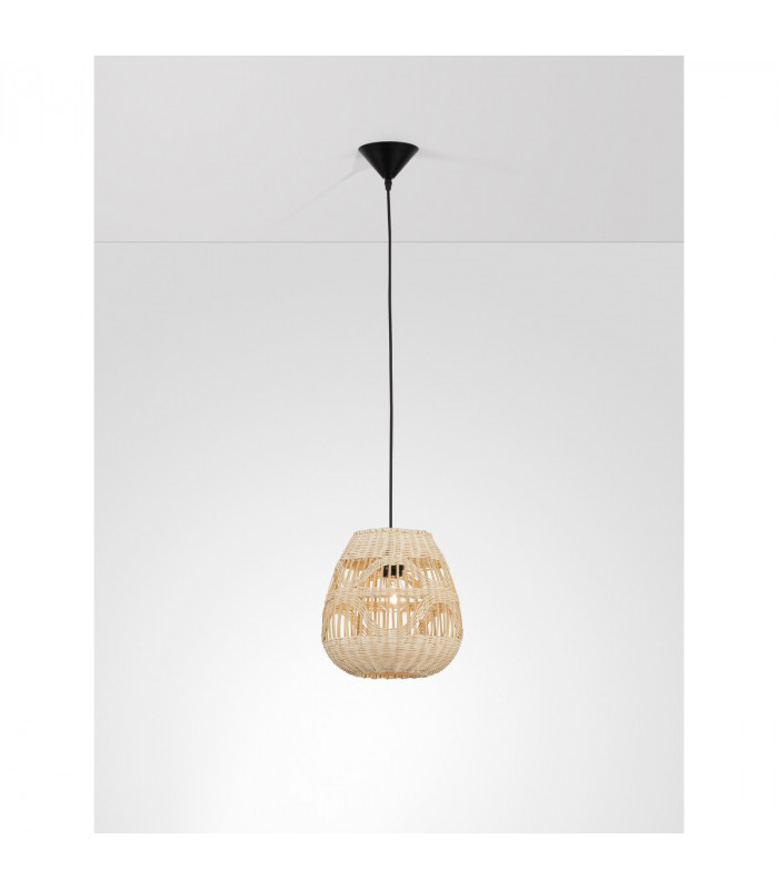 Marlo 27cm Dome Pendant Ceiling Light Natural Rattan Black Fabric Wire Base LED E27-4