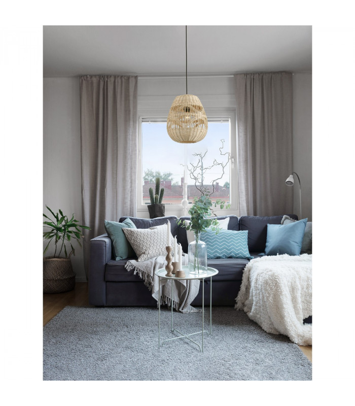 Marlo 30cm Dome Pendant Ceiling Light Natural Rattan Black Fabric Wire Base LED E27-2