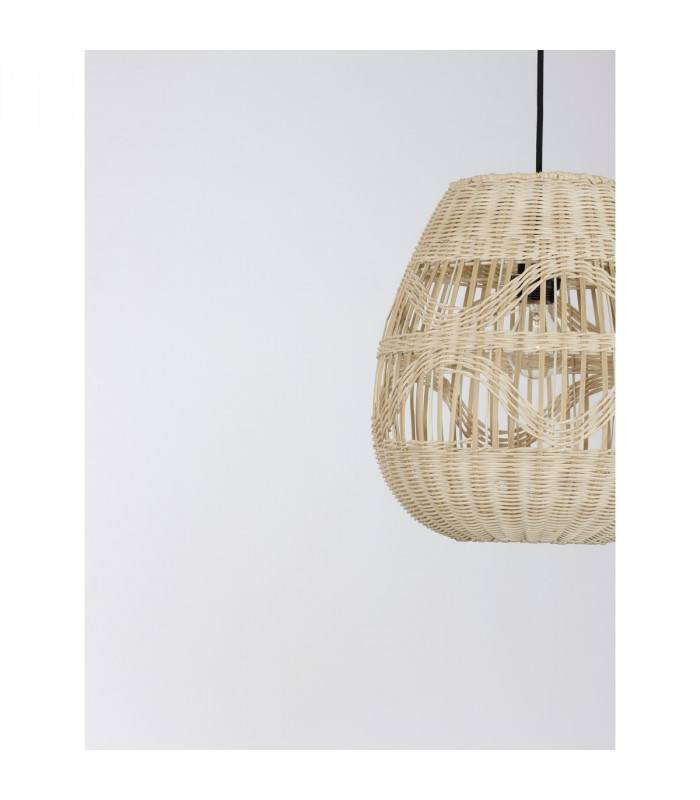 Marlo 30cm Dome Pendant Ceiling Light Natural Rattan Black Fabric Wire Base LED E27-5