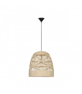 Marlo 46cm Dome Pendant Ceiling Light Natural Rattan Black Fabric Wire Base LED E27-1