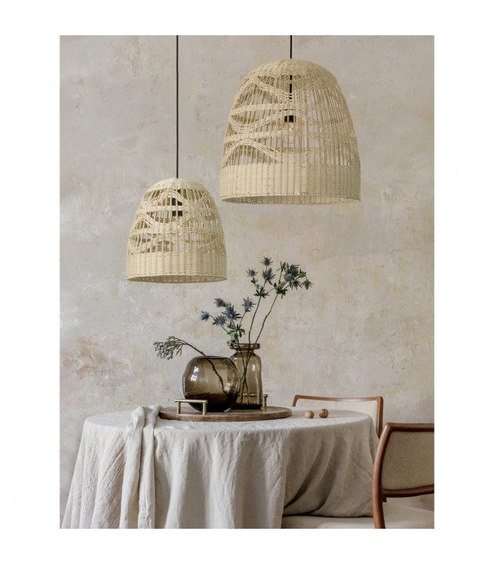 Marlo 46cm Dome Pendant Ceiling Light Natural Rattan Black Fabric Wire Base LED E27-2