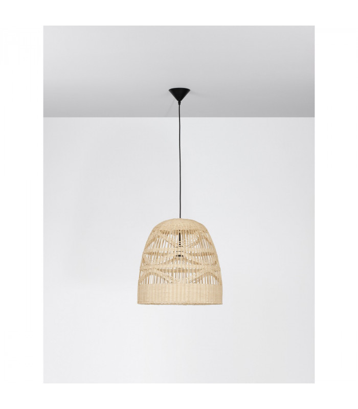 Marlo 46cm Dome Pendant Ceiling Light Natural Rattan Black Fabric Wire Base LED E27-3