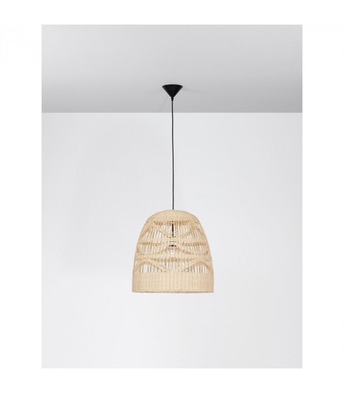 Marlo 46cm Dome Pendant Ceiling Light Natural Rattan Black Fabric Wire Base LED E27-4