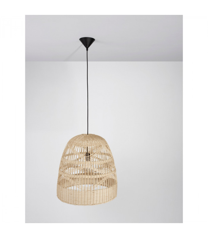 Marlo 46cm Dome Pendant Ceiling Light Natural Rattan Black Fabric Wire Base LED E27-5