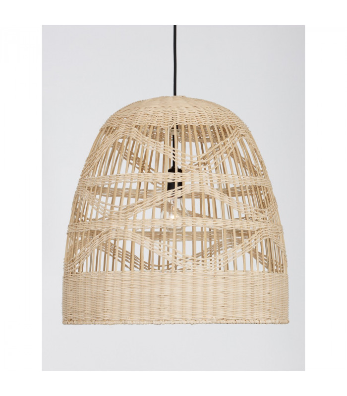 Marlo 46cm Dome Pendant Ceiling Light Natural Rattan Black Fabric Wire Base LED E27-6
