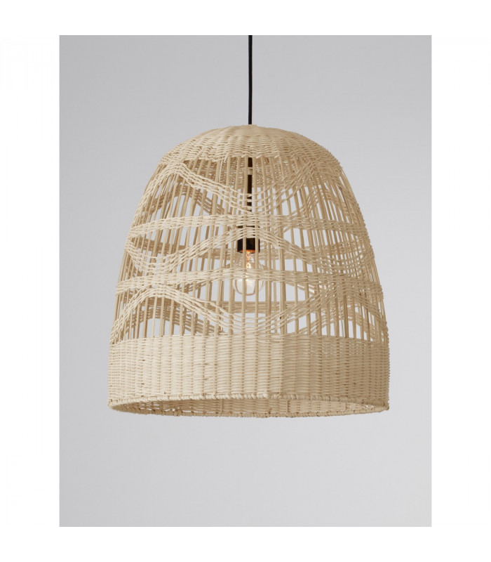 Marlo 46cm Dome Pendant Ceiling Light Natural Rattan Black Fabric Wire Base LED E27-7