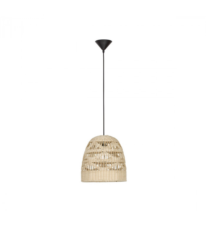Marlo 30cm Dome Pendant Ceiling Light Natural Rattan Black Fabric Wire Base LED E27-1