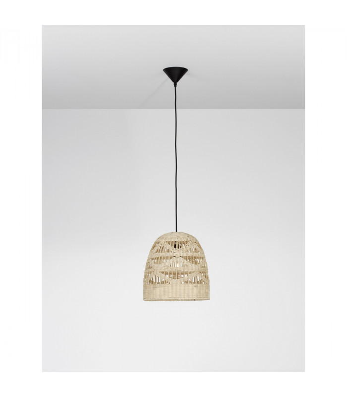 Marlo 30cm Dome Pendant Ceiling Light Natural Rattan Black Fabric Wire Base LED E27-2