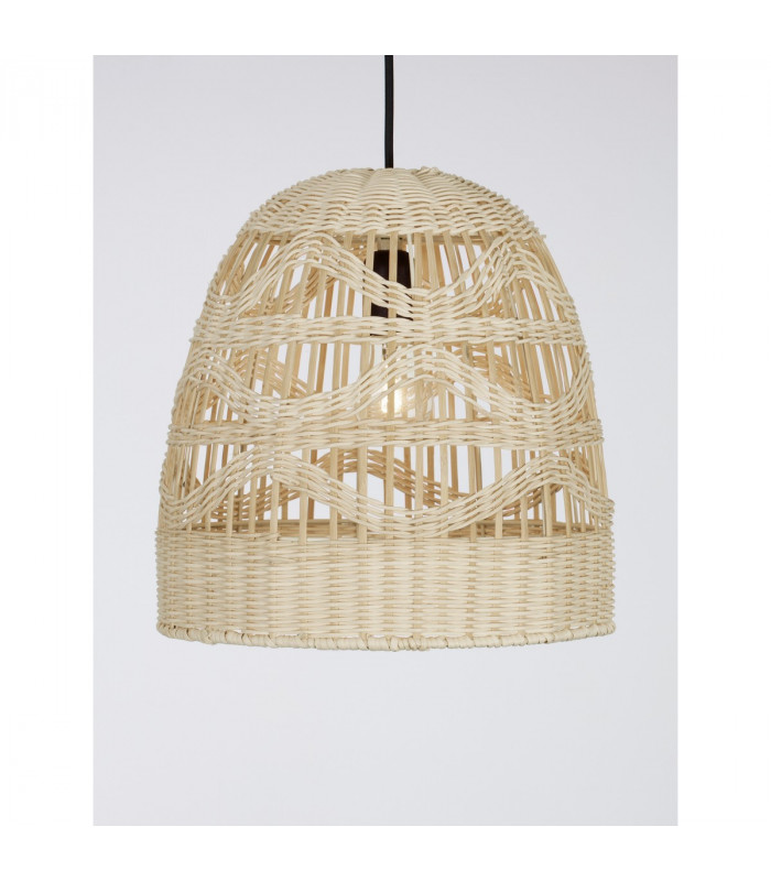 Marlo 30cm Dome Pendant Ceiling Light Natural Rattan Black Fabric Wire Base LED E27-3