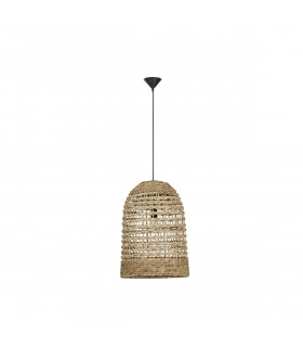 Griffin 42cm Dome Pendant Ceiling Light Dried Water Hyacinth Black Fabric Wire Base LED E27-1