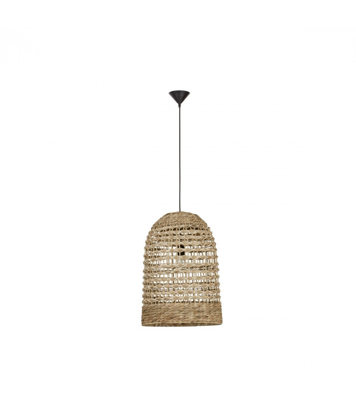 Griffin 42cm Dome Pendant Ceiling Light Dried Water Hyacinth Black Fabric Wire Base LED E27-1