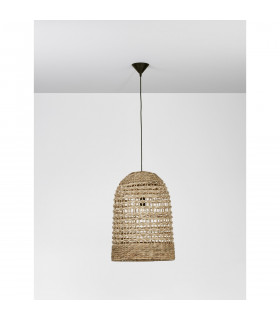 Griffin 42cm Dome Pendant Ceiling Light Dried Water Hyacinth Black Fabric Wire Base LED E27-2
