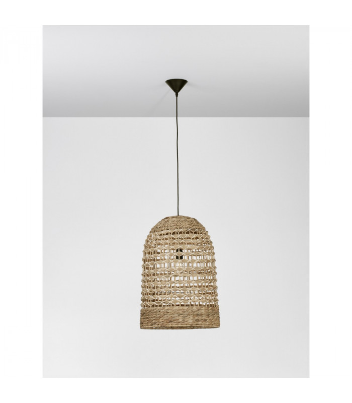 Griffin 42cm Dome Pendant Ceiling Light Dried Water Hyacinth Black Fabric Wire Base LED E27-2
