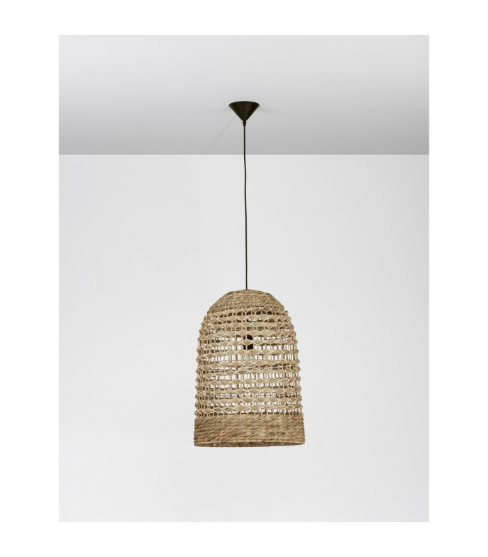 Griffin 42cm Dome Pendant Ceiling Light Dried Water Hyacinth Black Fabric Wire Base LED E27-3
