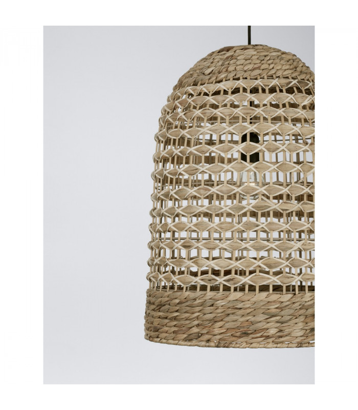 Griffin 42cm Dome Pendant Ceiling Light Dried Water Hyacinth Black Fabric Wire Base LED E27-4