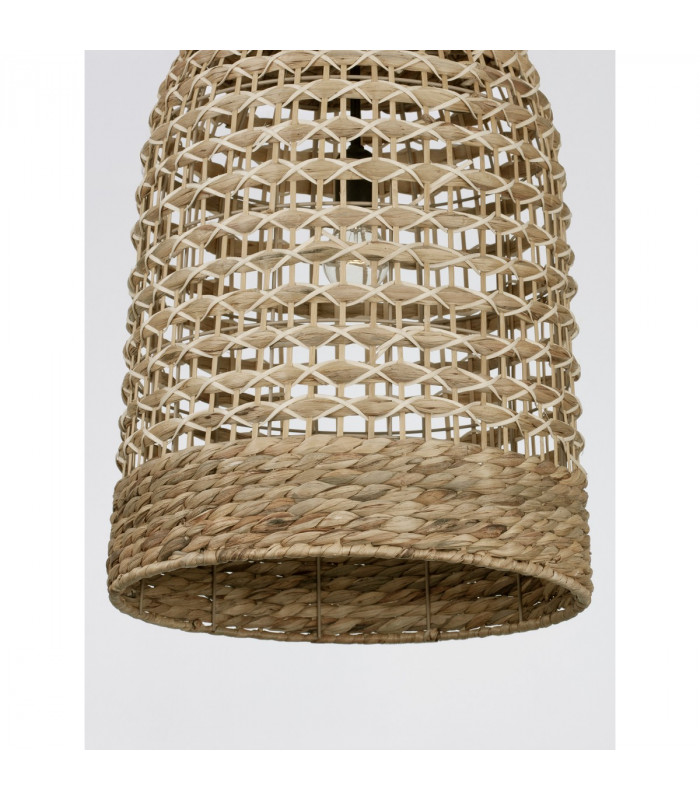 Griffin 42cm Dome Pendant Ceiling Light Dried Water Hyacinth Black Fabric Wire Base LED E27-5