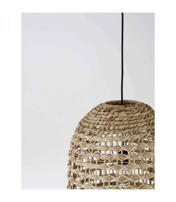 Griffin 42cm Dome Pendant Ceiling Light Dried Water Hyacinth Black Fabric Wire Base LED E27-6