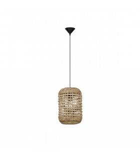 Griffin 27cm Dome Pendant Ceiling Light Dried Water Hyacinth Black Fabric Wire Base LED E27-1