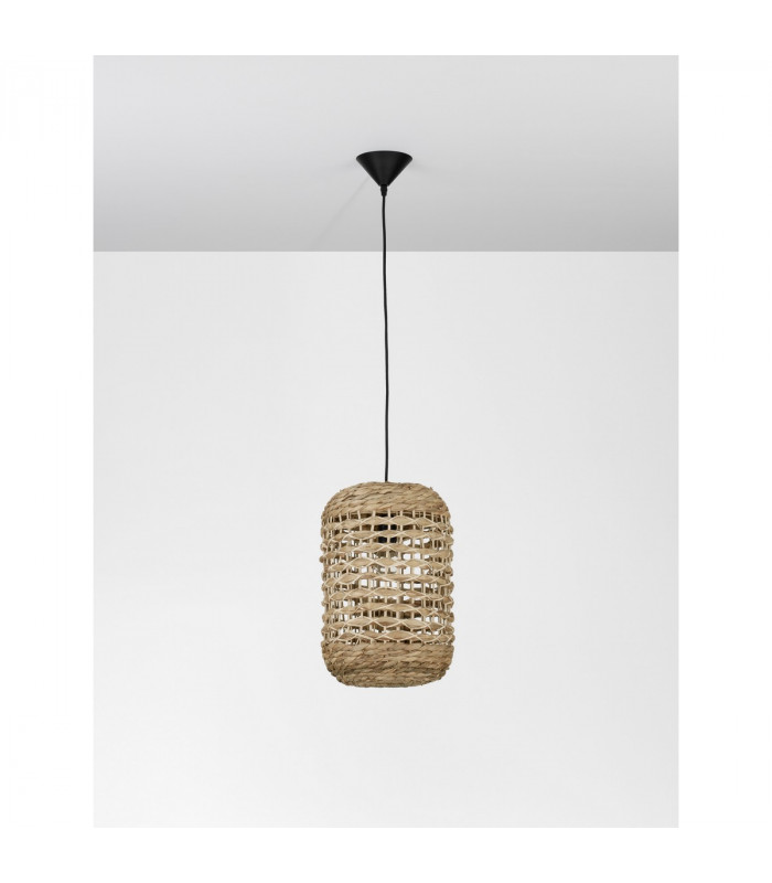 Griffin 27cm Dome Pendant Ceiling Light Dried Water Hyacinth Black Fabric Wire Base LED E27-3