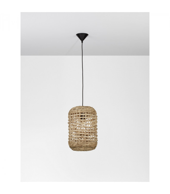 Griffin 27cm Dome Pendant Ceiling Light Dried Water Hyacinth Black Fabric Wire Base LED E27-4