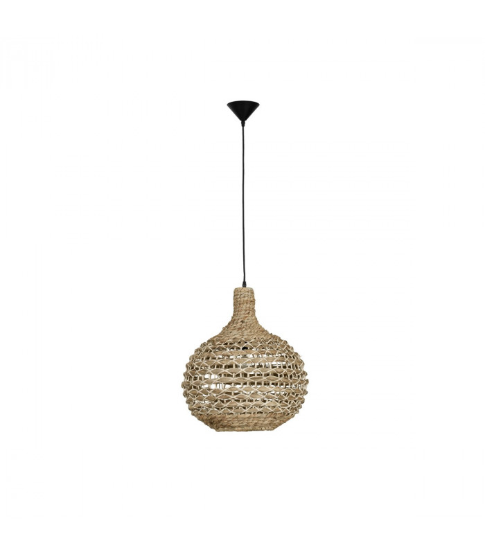 Griffin 46cm Dome Pendant Ceiling Light Dried Water Hyacinth Black Fabric Wire Base LED E27-1
