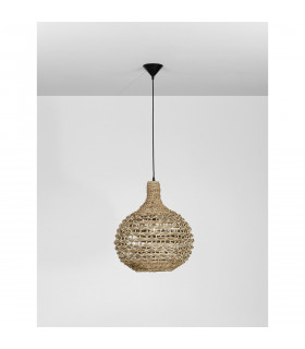 Griffin 46cm Dome Pendant Ceiling Light Dried Water Hyacinth Black Fabric Wire Base LED E27-2