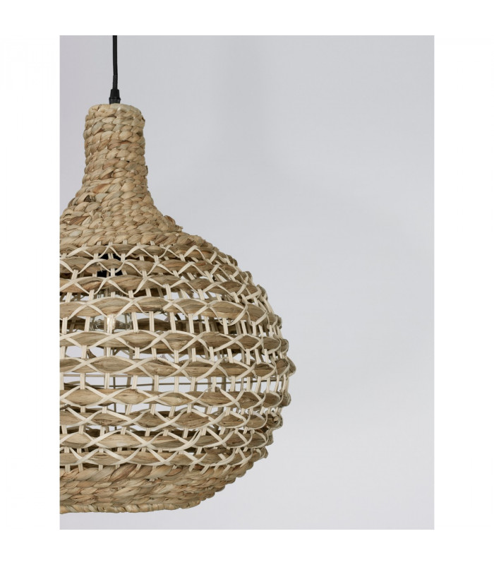 Griffin 46cm Dome Pendant Ceiling Light Dried Water Hyacinth Black Fabric Wire Base LED E27-4