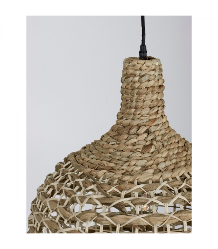 Griffin 46cm Dome Pendant Ceiling Light Dried Water Hyacinth Black Fabric Wire Base LED E27-5