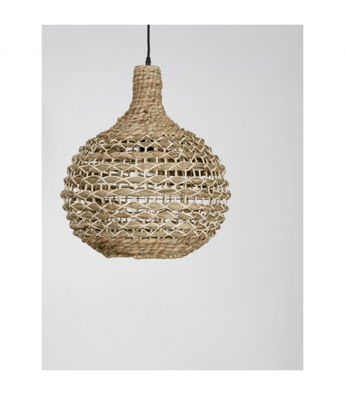 Griffin 46cm Dome Pendant Ceiling Light Dried Water Hyacinth Black Fabric Wire Base LED E27-6