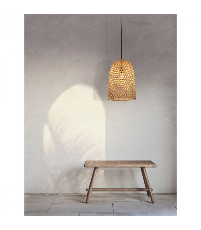 Aurora Dome Pendant Ceiling Light Natural Rattan Black Fabric Wire &Base LED E27-2