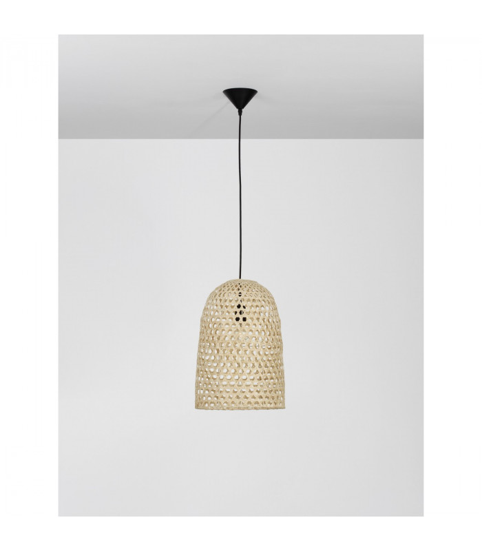 Aurora Dome Pendant Ceiling Light Natural Rattan Black Fabric Wire &Base LED E27-3
