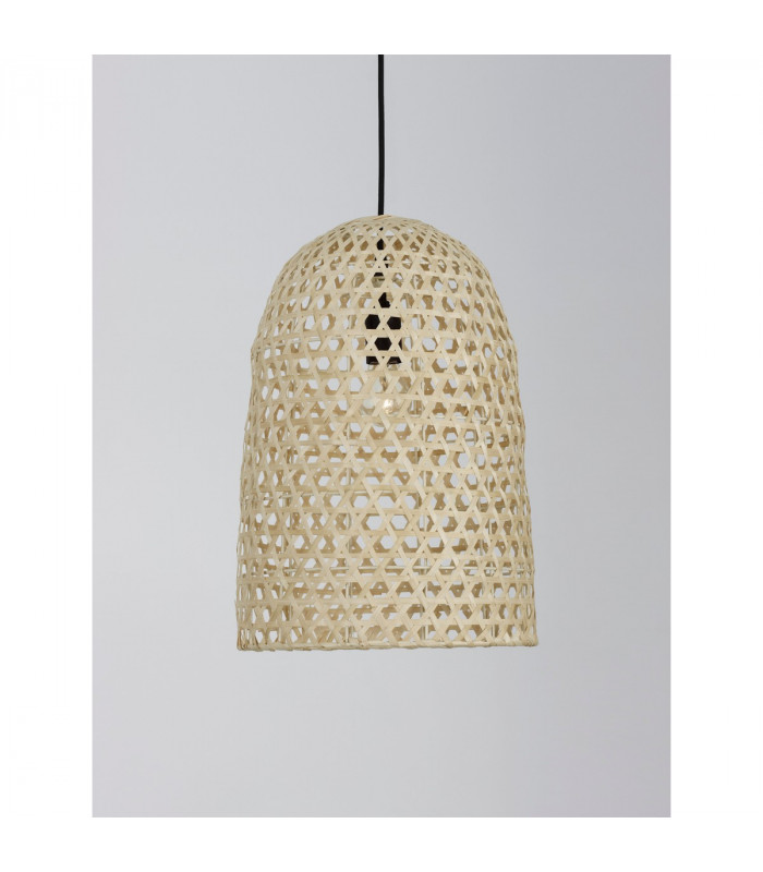 Aurora Dome Pendant Ceiling Light Natural Rattan Black Fabric Wire &Base LED E27-4