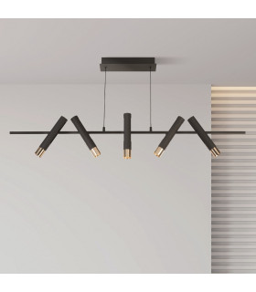 Cylinder 5 Light Bar Ceiling Pendant Black & Gold-2