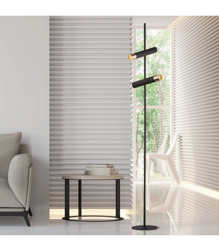 Cylinder 2 Light Floor Lamp Black & Gold-2