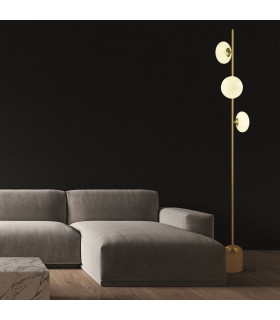 Pebble 3 Light Floor Lamp Gold & White Oval Glass-2