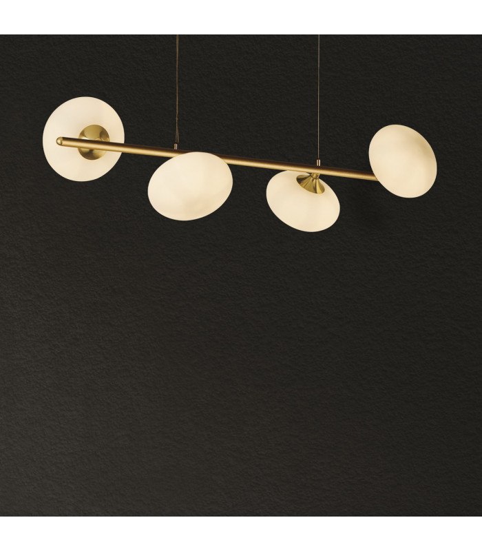 Pebble 4 Light Ceiling Pendant Gold & White Oval Glass-2