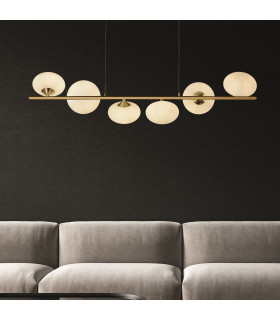 Pebble 6 Light Ceiling Pendant Gold & White Oval Glass-2