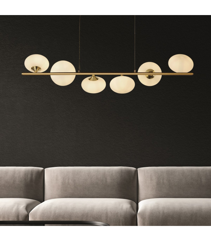 Pebble 6 Light Ceiling Pendant Gold & White Oval Glass-2