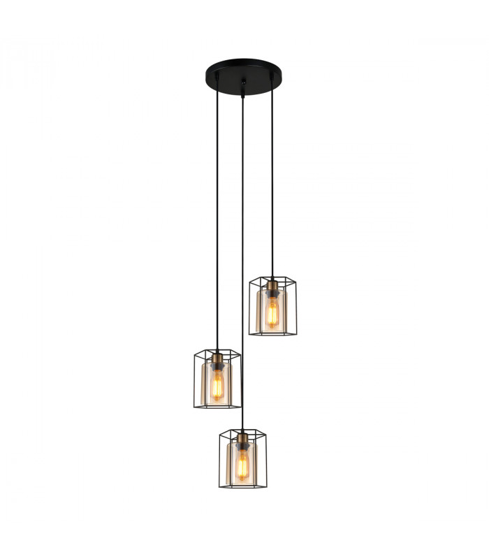 Kalula Industrial Retro 3 Light Cluster Pendant Ceiling Light E27-1