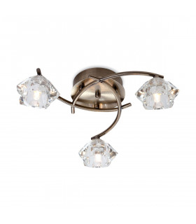 Clara 3 Light Flush Multi Arm Ceiling Light Antique Brass