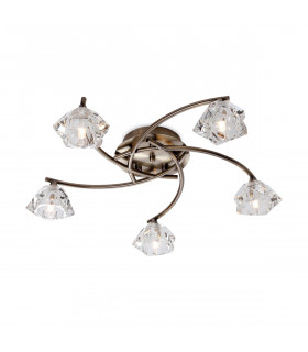 Clara 5 Light Flush Multi Arm Ceiling Light Antique Brass